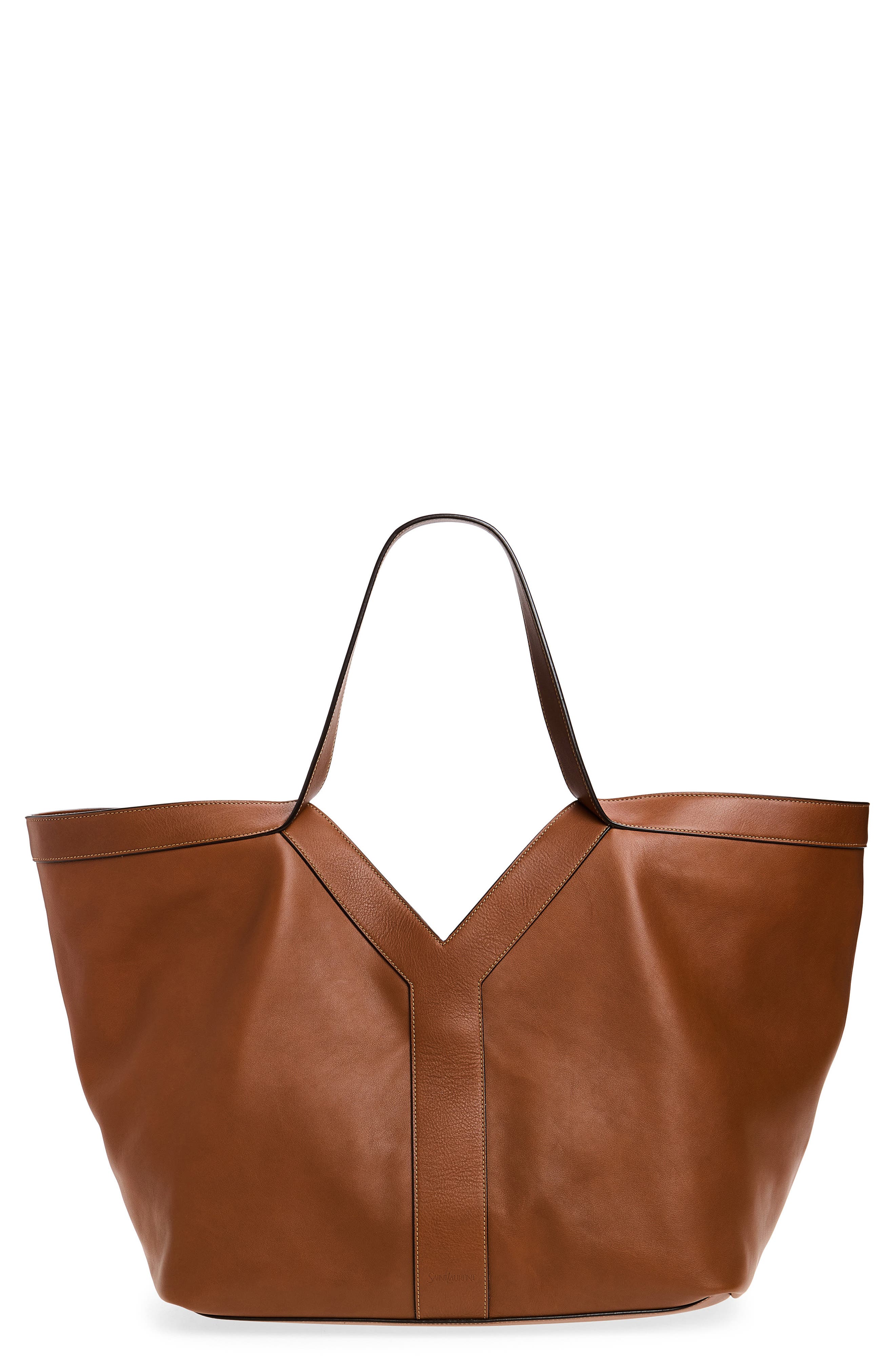 Saint Laurent Y Leather Tote, Main, color, Brick