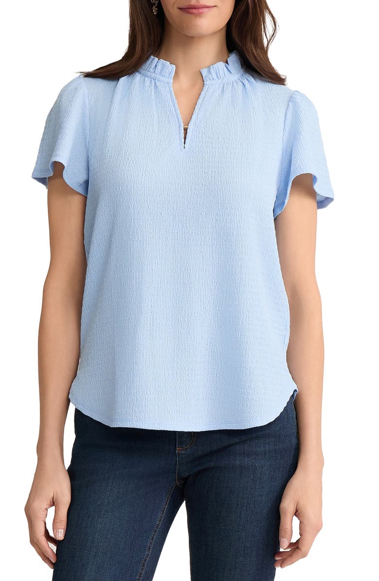 Jones New York Crinkle Flutter Sleeve Top, Main, color, Breeze Blue
