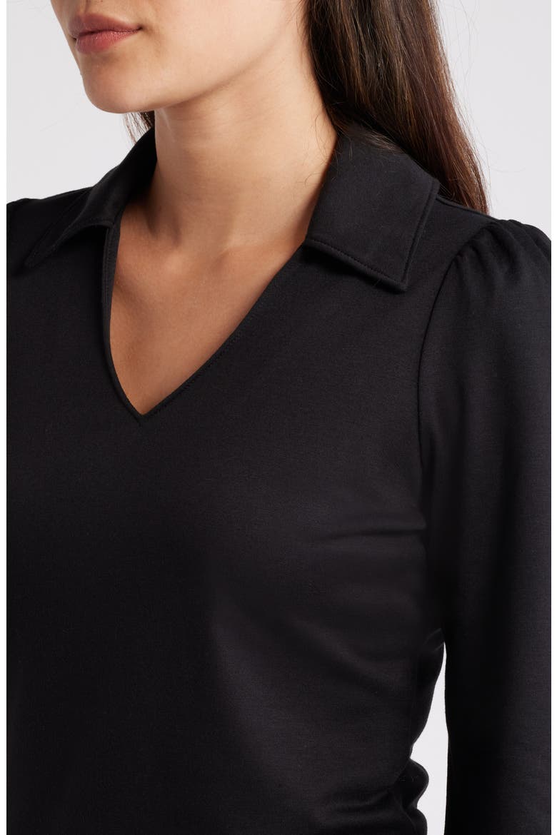 Long Sleeve Johnny Collar Polo, Alternate, color, BLACK