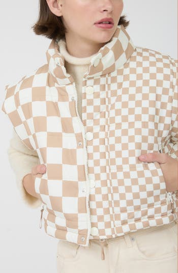 Checker Print Puffer Vest
