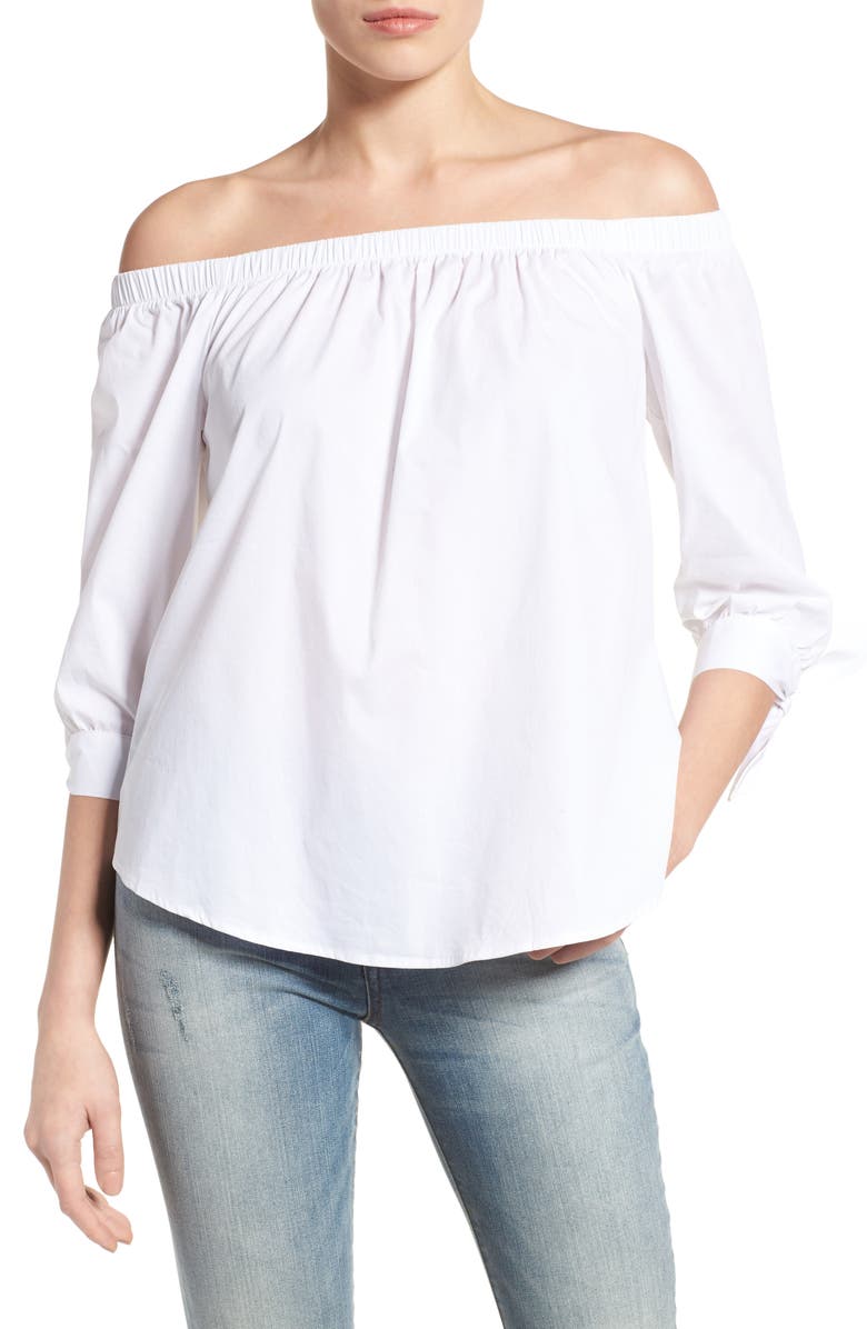 Bobeau Off the Shoulder Cotton Poplin Top, Main, color, 