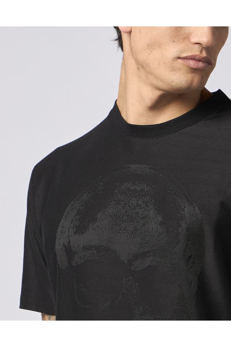 Round Neck T-Shirt Jacquard Skull Men, Alternate, color, black