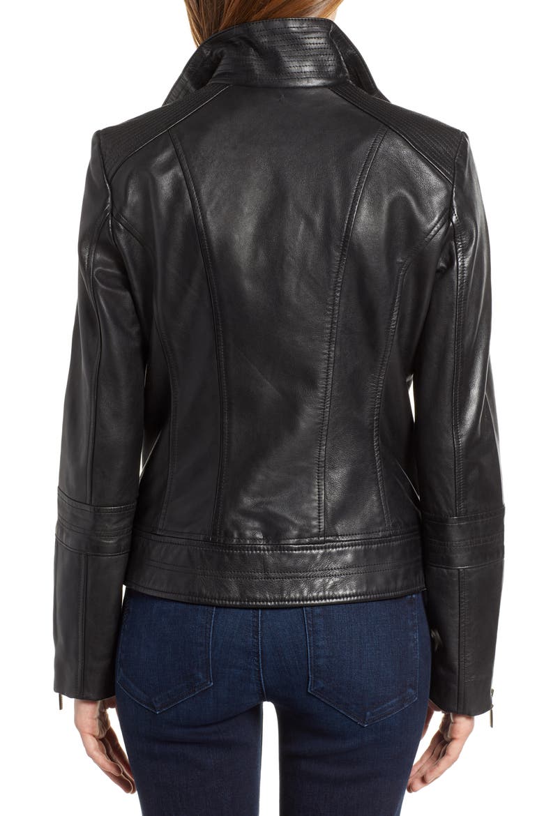 Leather Moto Jacket, Alternate, color, BLACK