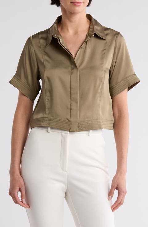Boxy Crop Button-Up Shirt