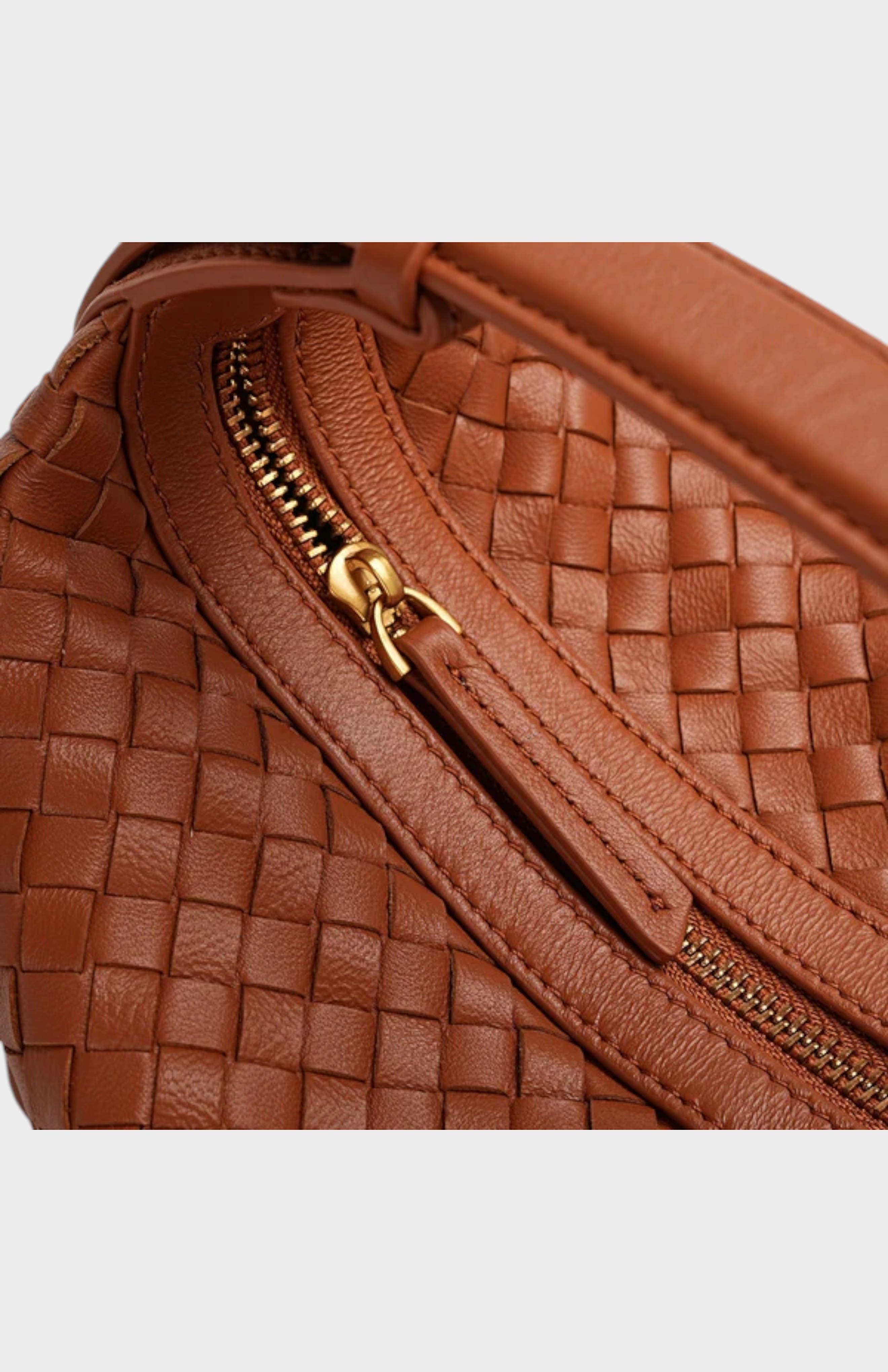Camilla Genuine Sheep Leather Woven Shoulder Bag, Alternate, color, Brown