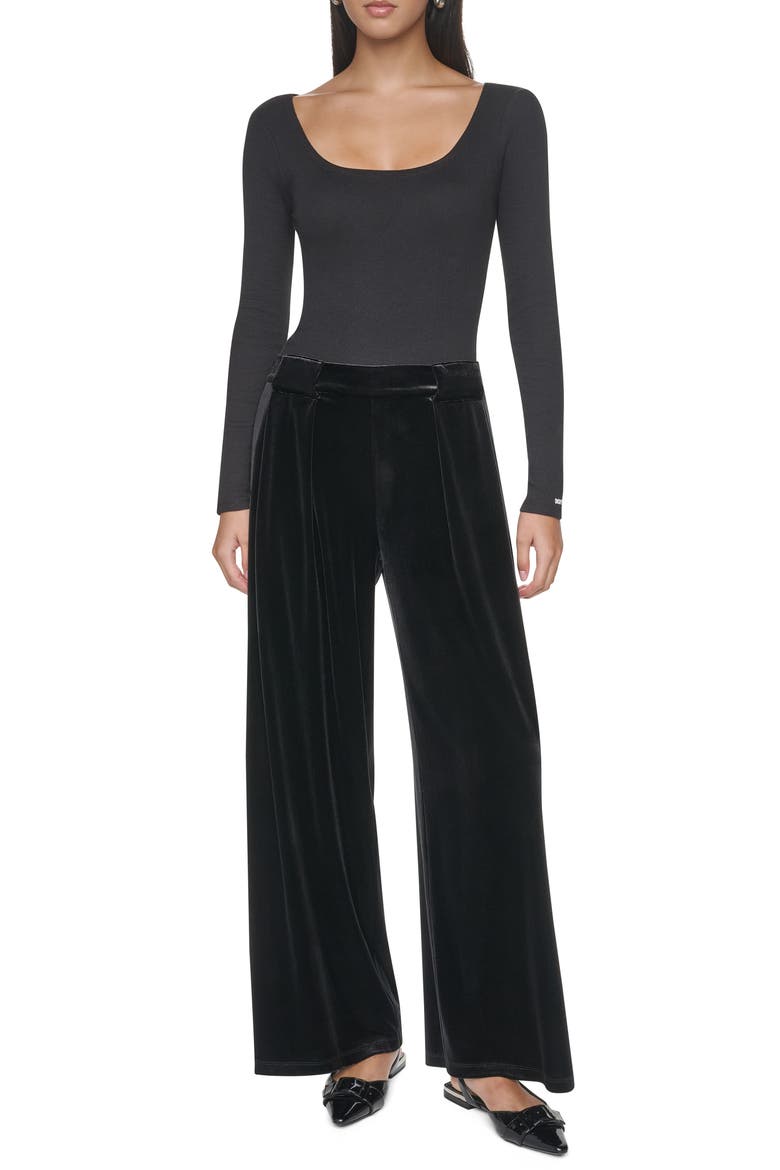 Pleated Velvet Wide Leg Pants, Alternate, color, BLACK
