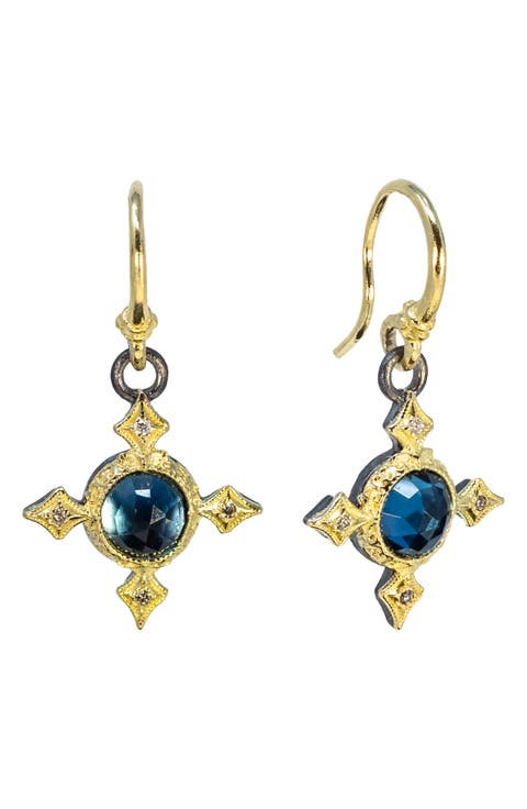 Blue Topaz Cross Drop Earrings