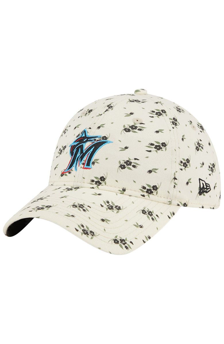 New Era Women's New Era Cream Miami Marlins Chrome Bloom 9TWENTY Adjustable Hat, Main, color, Cream