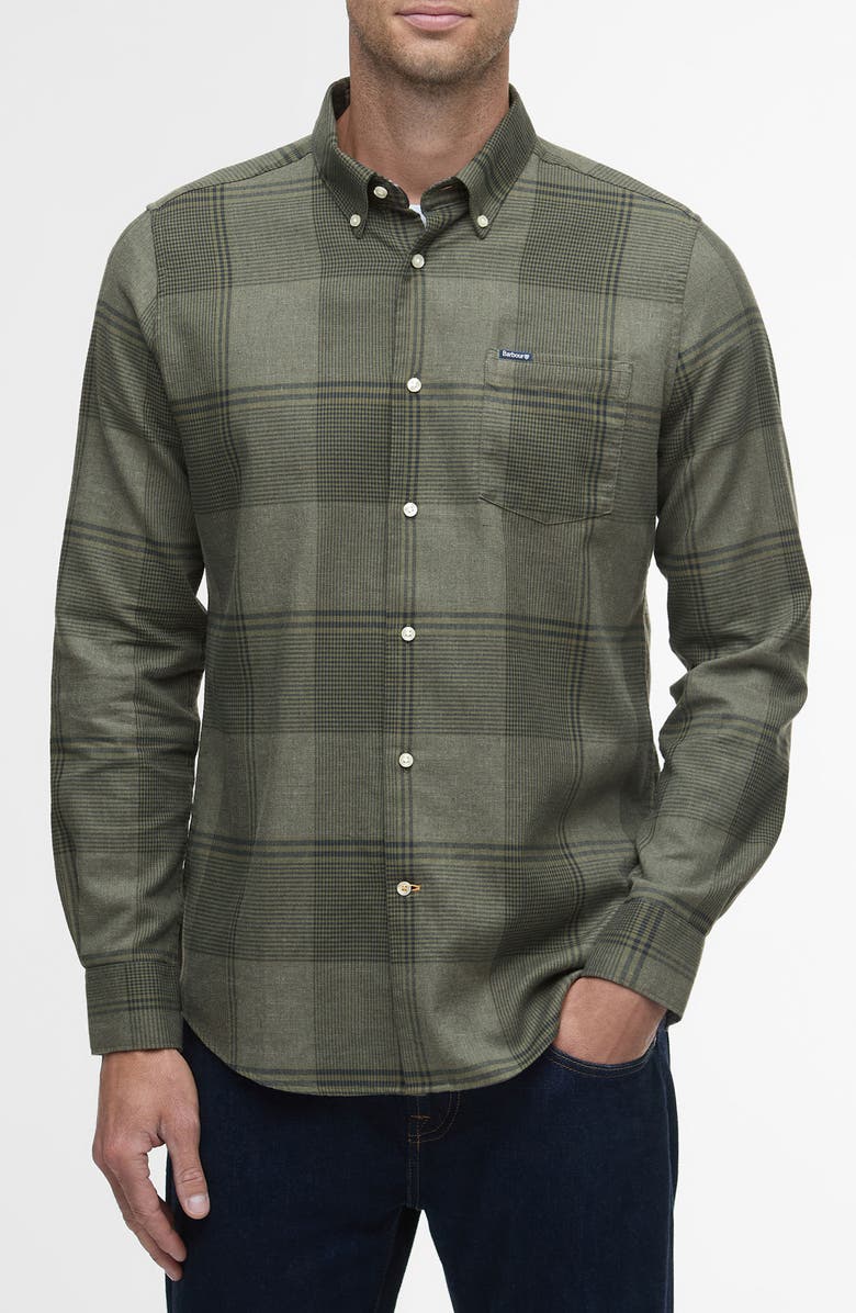 Barbour Heaney Glen Check Cotton Button-Down Shirt, Main, color, Olive
