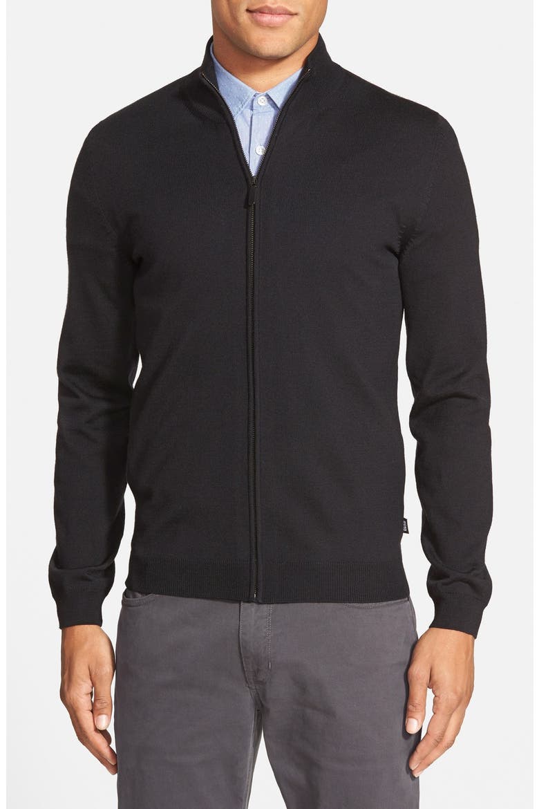 'Baldemario' Virgin Wool Zip Sweater, Main, color, BLACK