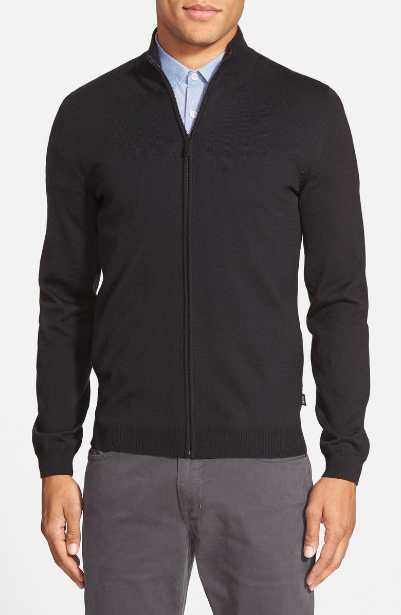 BOSS 'Baldemario' Virgin Wool Zip Sweater, Main, color,