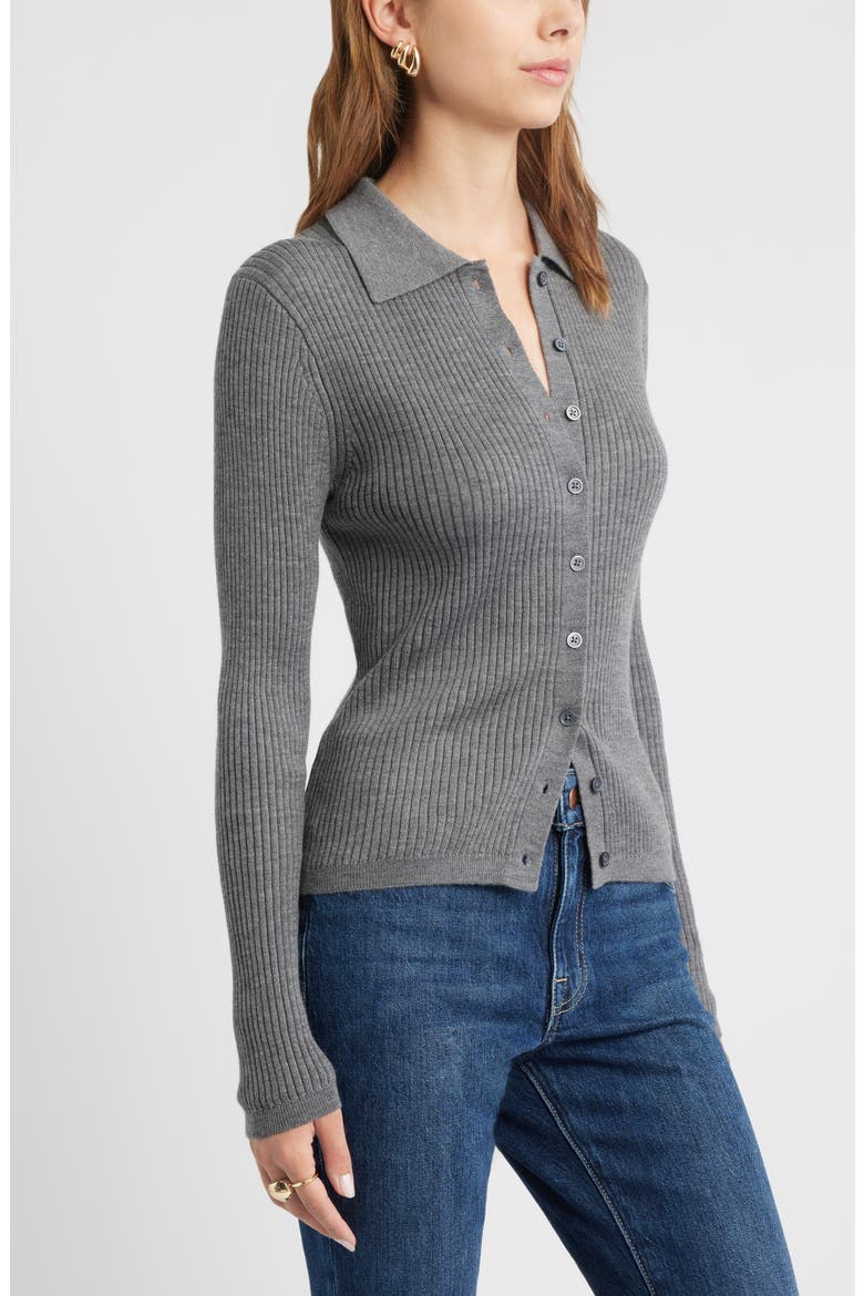 Collared Merino Wool Cardigan, Alternate, color, GREY CHARCOAL HEATHER