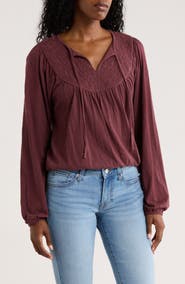 Lucky Brand Tie Neck Bubble Hem Top