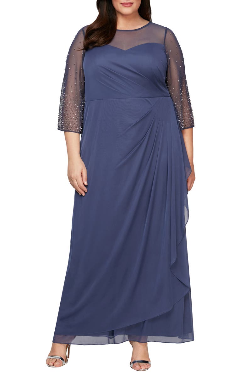 Alex Evenings Beaded Sleeve A-Line Gown, Main, color,
