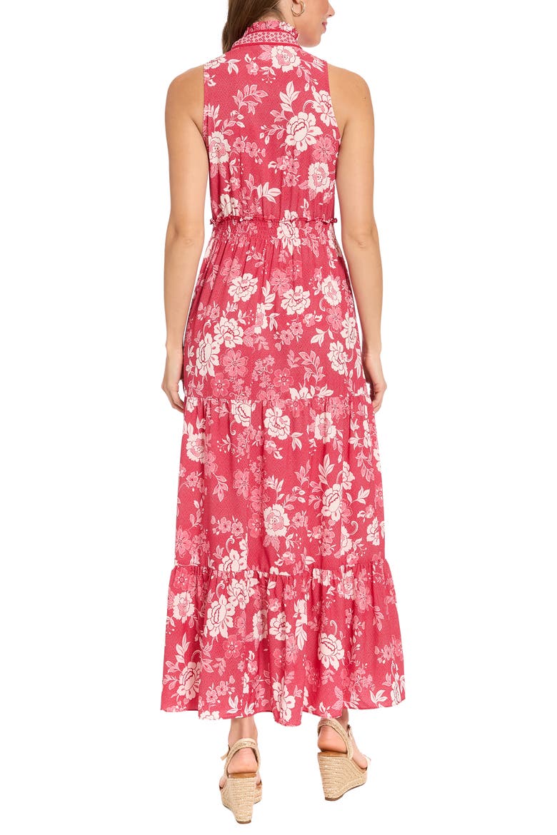 Ruffle Neck Smocked Waist Maxi Dress, Alternate, color, RED/ WHITE