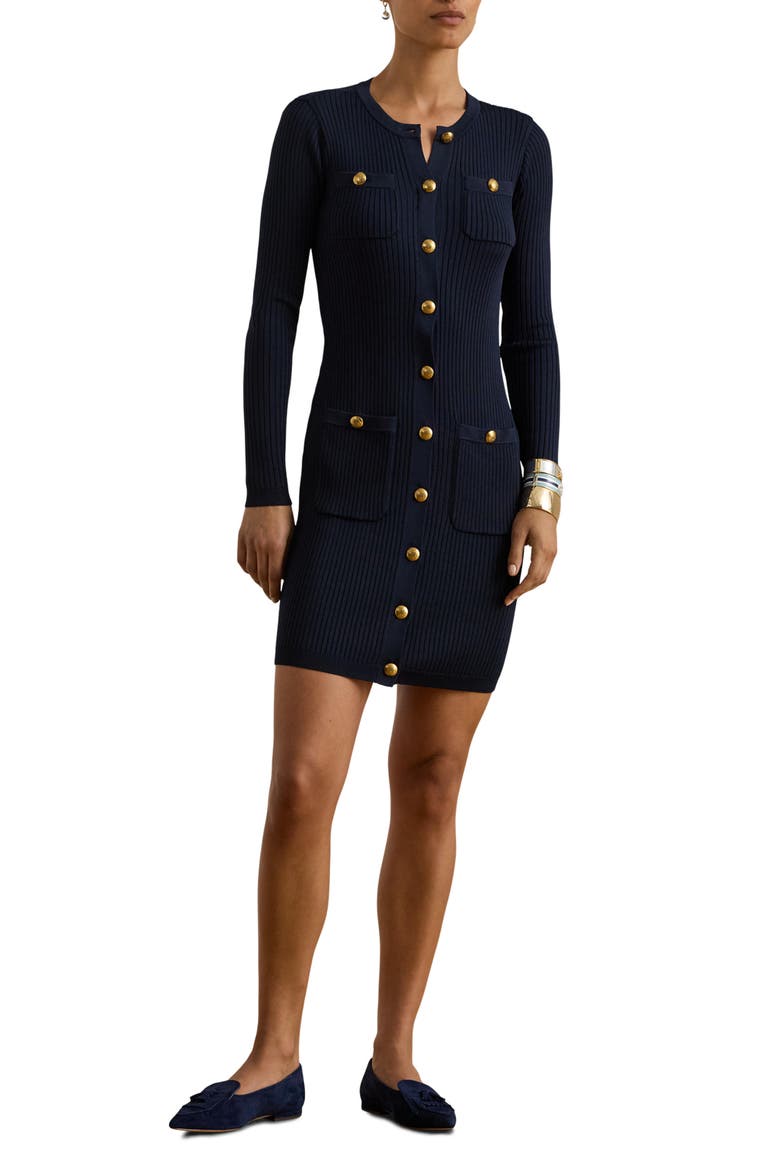 Chaynen Long Sleeve Rib Body-Con Minidress, Main, color, LAUREN NAVY