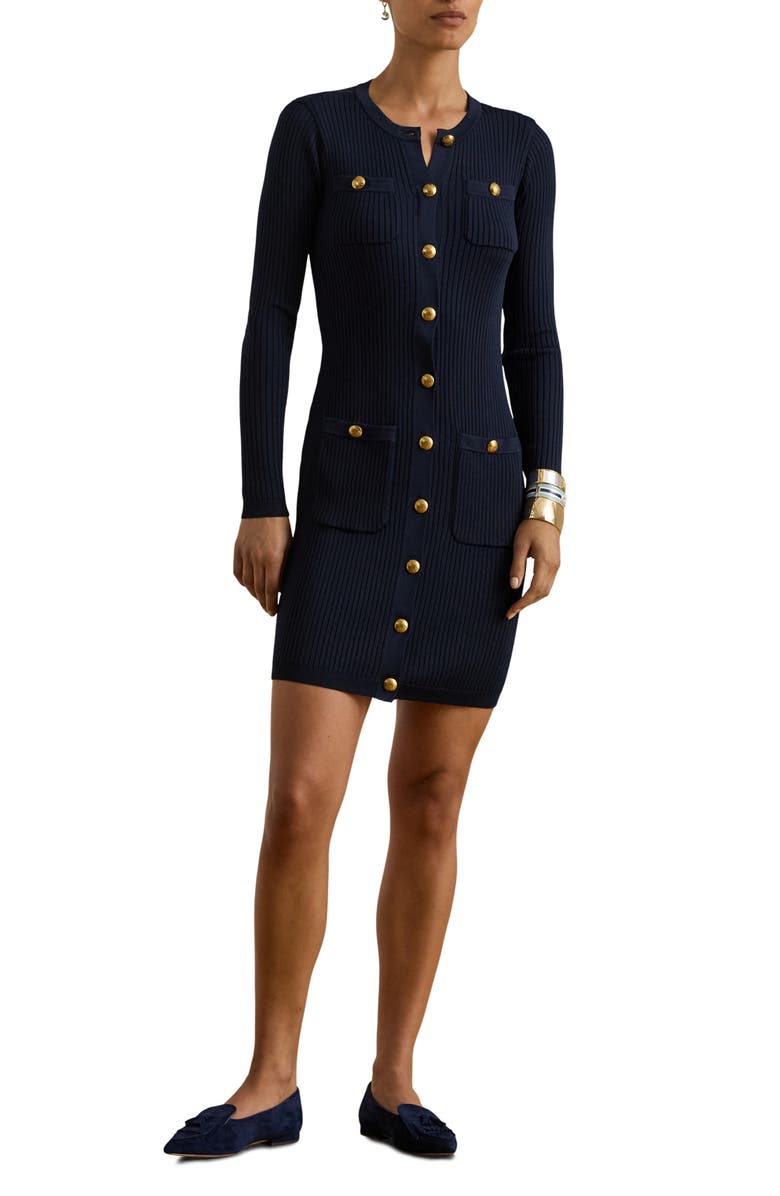 Lauren Ralph Lauren Chaynen Long Sleeve Rib Body-Con Minidress, Main, color, Lauren Navy