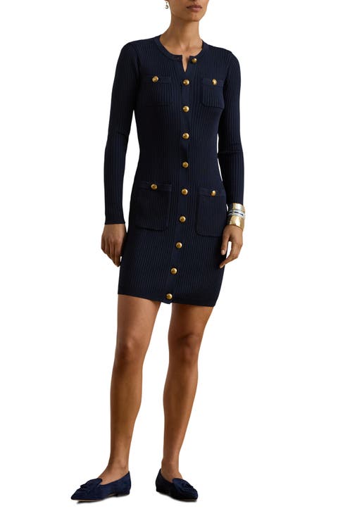 Chaynen Long Sleeve Rib Body-Con Minidress