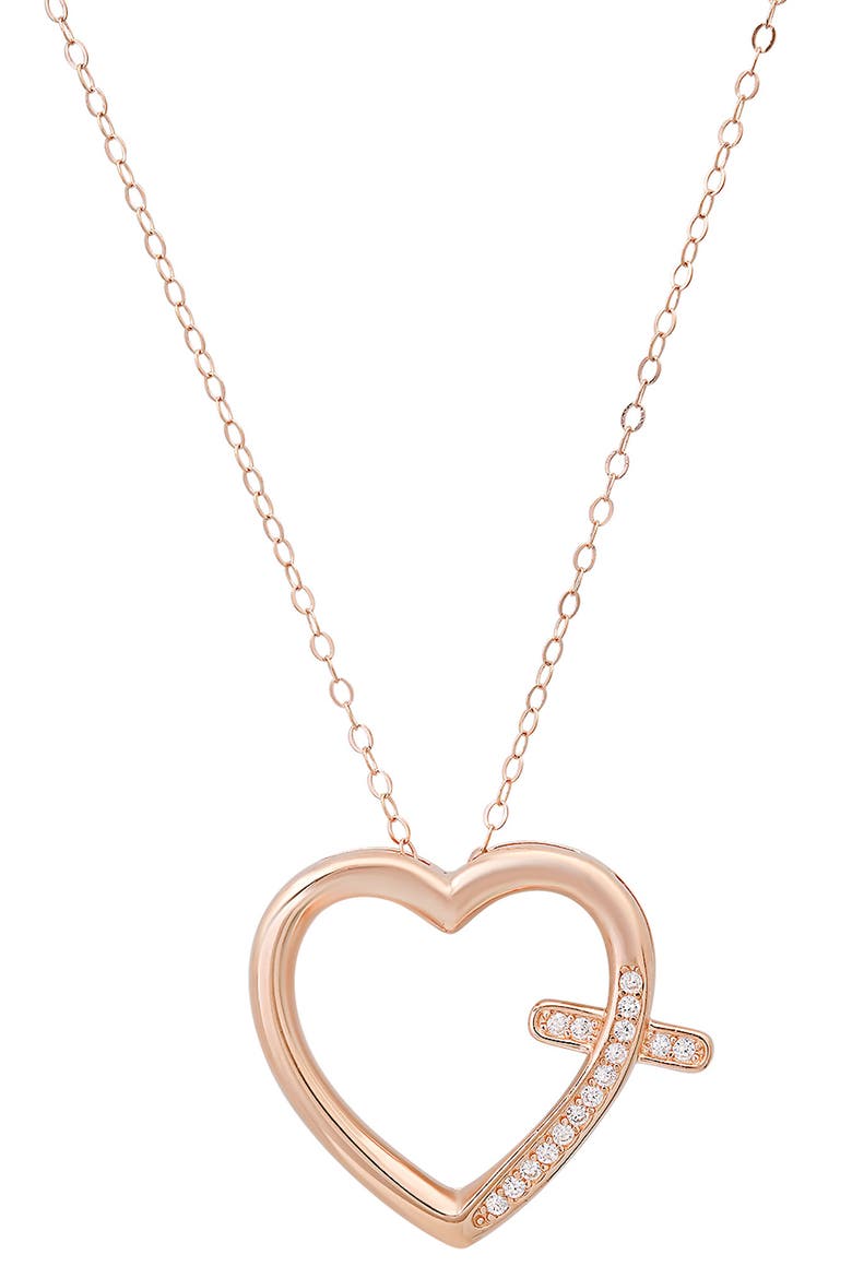 Cubic Zirconia Heart Cross Pendant Necklace, Main, color, ROSE GOLD