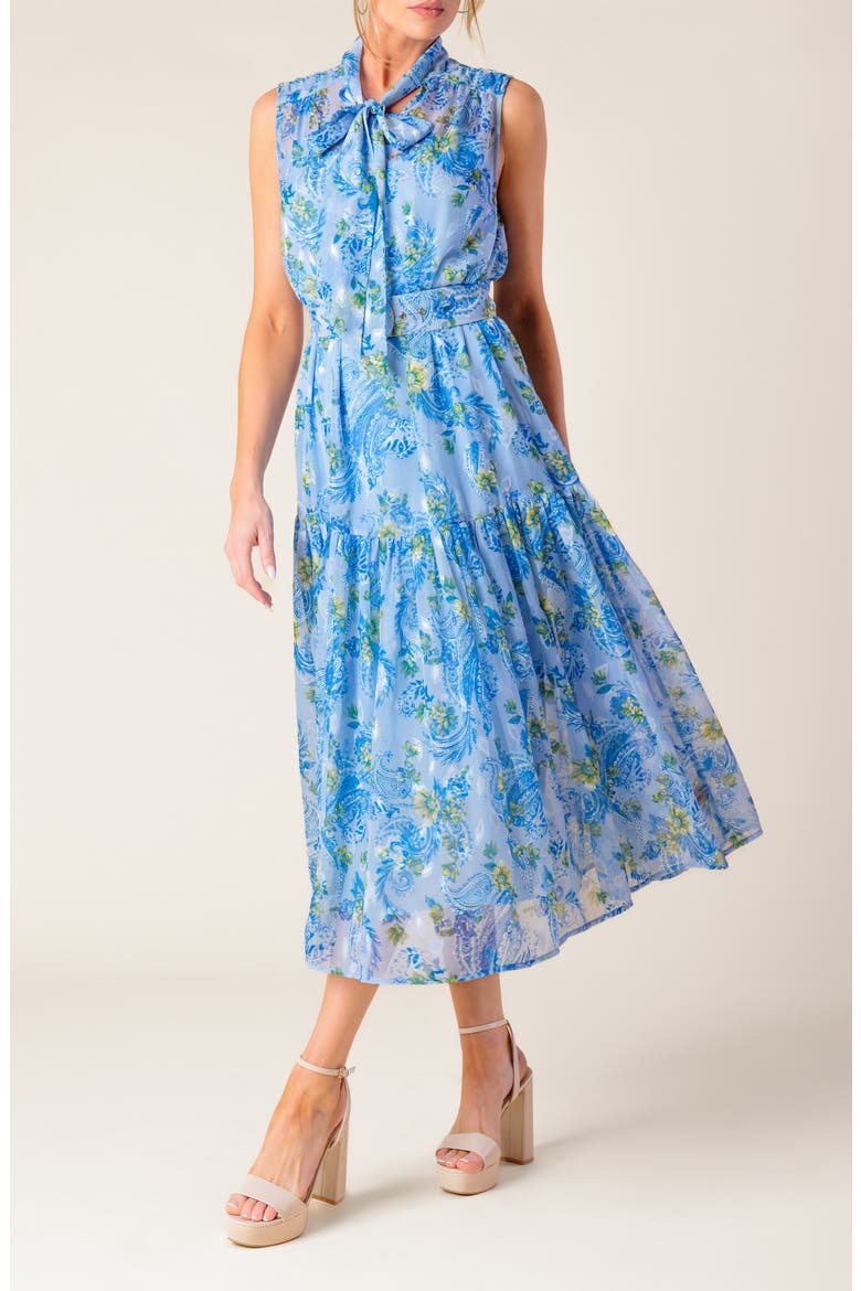 Paisley Tie Neck Sleeveless Chiffon Midi Dress, Alternate, color, POWDER BLUE