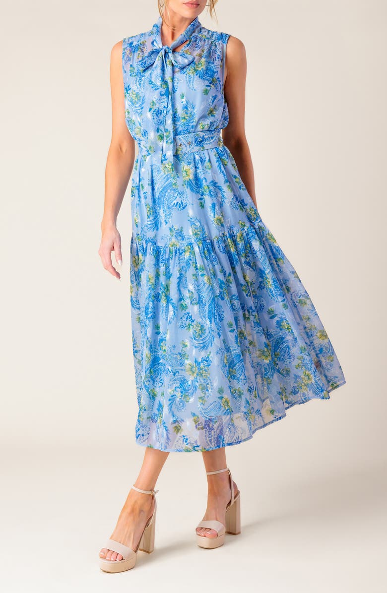 FLYING TOMATO Paisley Tie Neck Sleeveless Chiffon Midi Dress, Alternate, color,