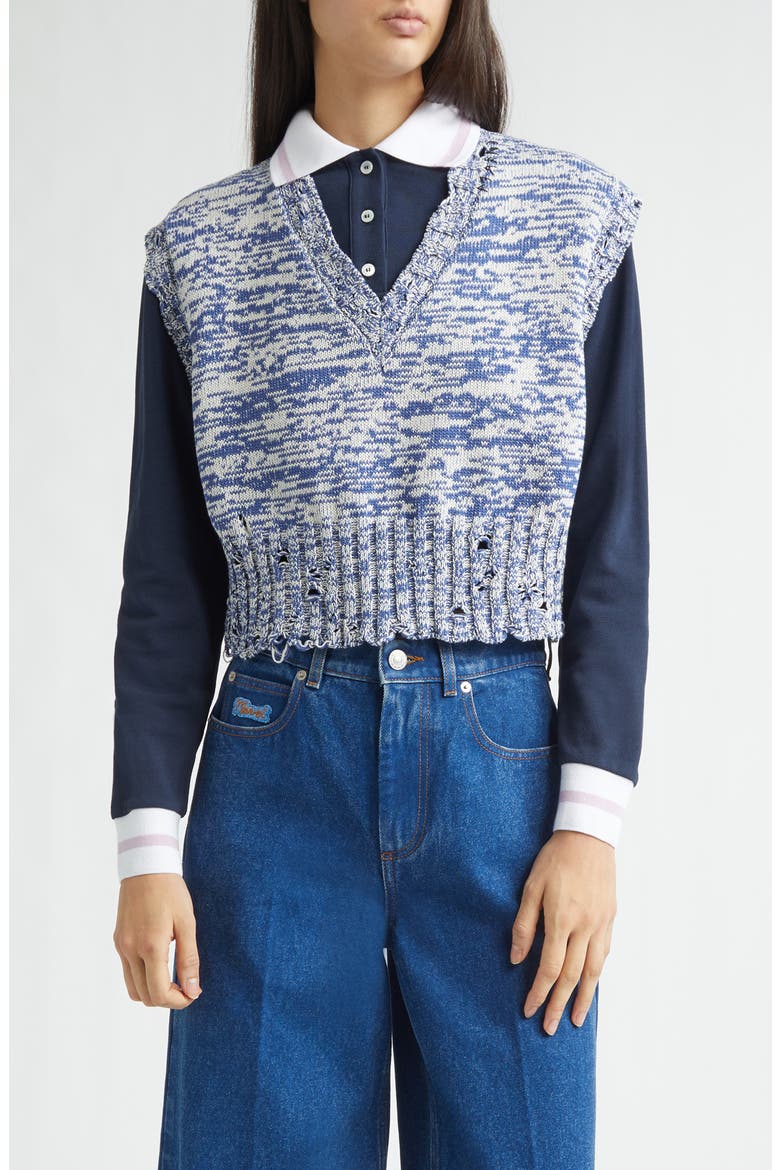 Disheveled Crop Cotton Sweater Vest, Main, color, MLB74ORION BLUE