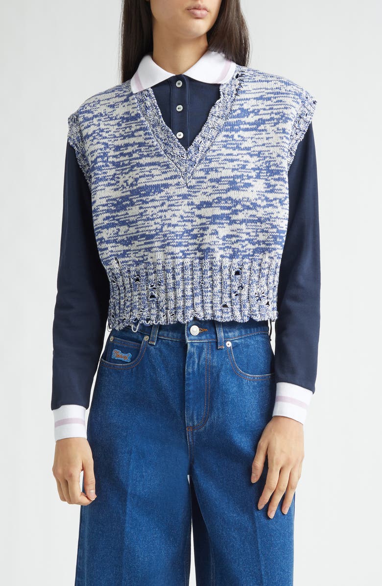Marni Disheveled Crop Cotton Sweater Vest, Main, color, Mlb74orion Blue