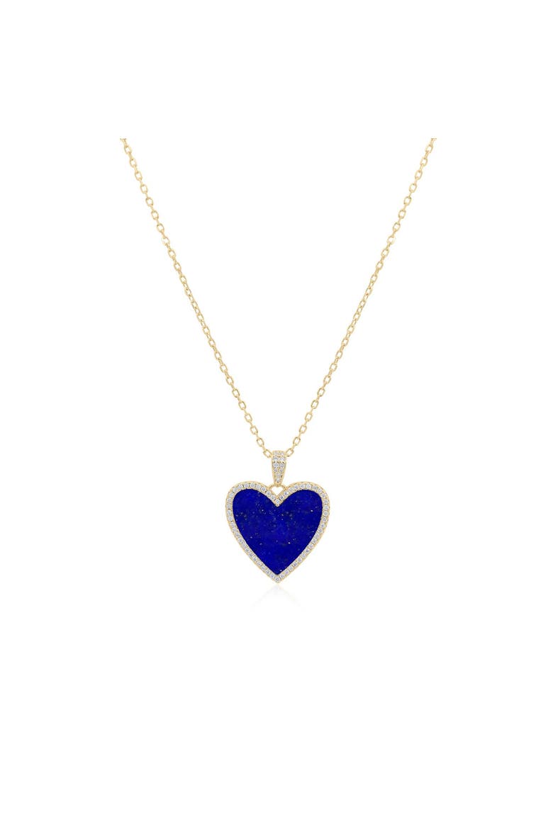 Large Lapis CZ Halo Heart Necklace, Main, color, Lapis