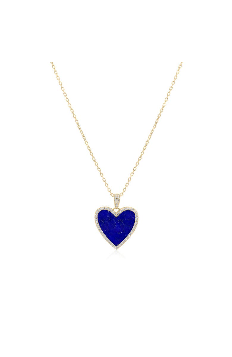 The Lovery Fine Jewelry Large Lapis CZ Halo Heart Necklace, Main, color, 
