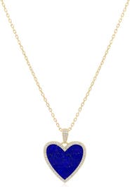 The Lovery Fine Jewelry Large Lapis CZ Halo Heart Necklace