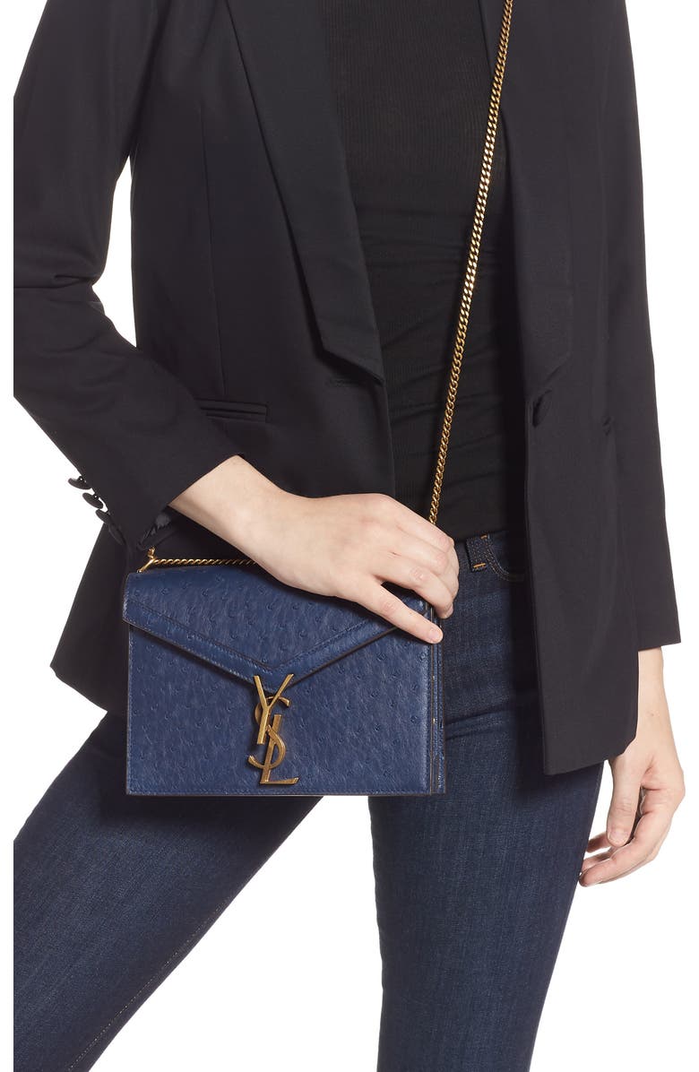 Saint Laurent Medium Cassandra Ostrich Leather Shoulder Bag, Alternate, color,