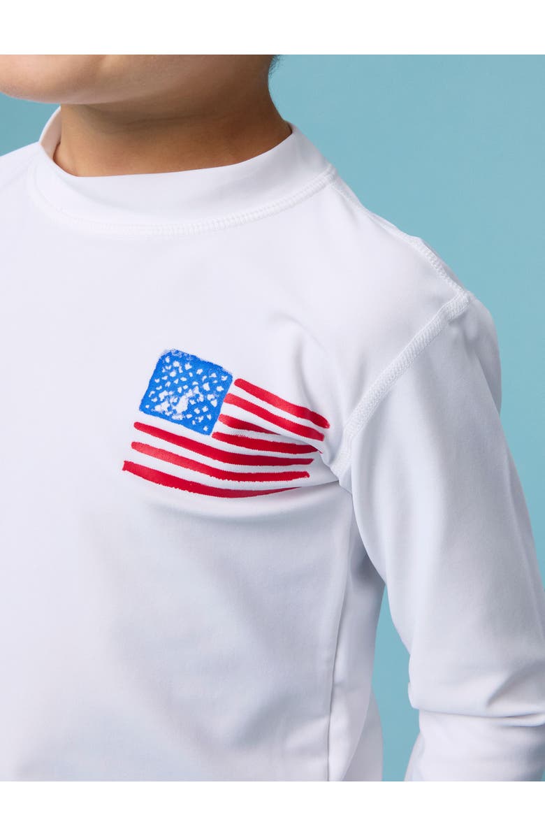 RuggedButts UPF50+ Sun Protected Applique Long Sleeve Rash Guard, Alternate, color, Freedom Flag White