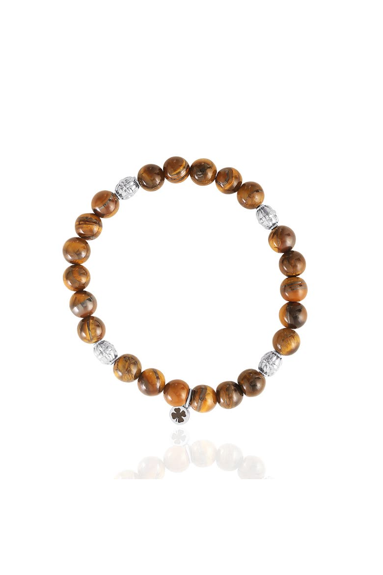 Tigers Eye Beaded Elastic Bracelet, Alternate, color, brown