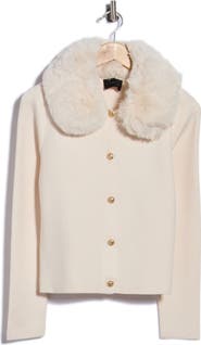 T Tahari Faux Fur Collar Cardigan