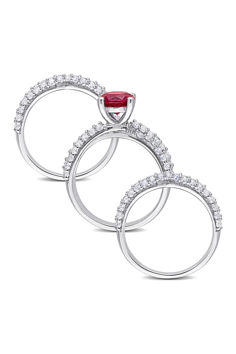Lab Created White Sapphire & Lab Created Ruby Ring Stack Set, Alternate, color, RED