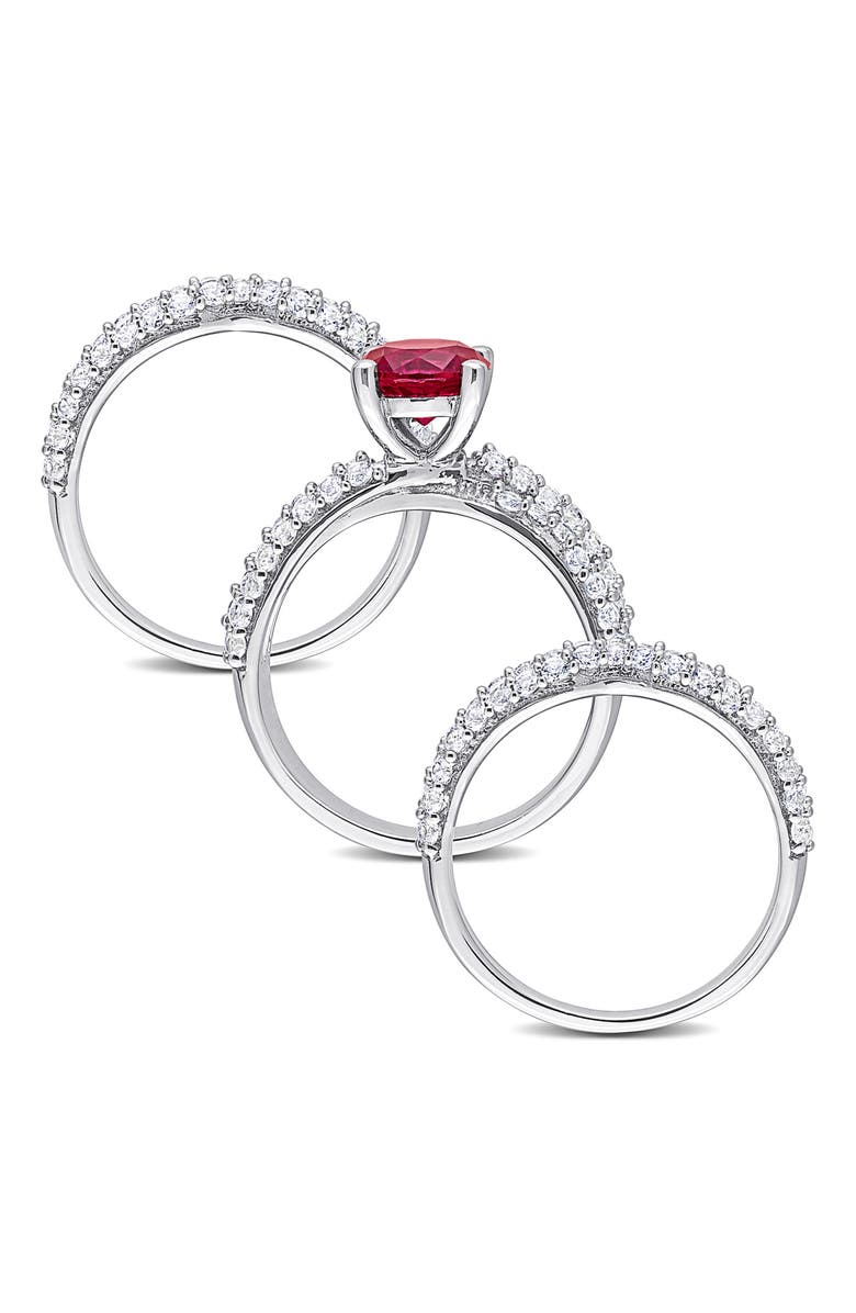 DELMAR Lab Created White Sapphire & Lab Created Ruby Ring Stack Set, Alternate, color, Red