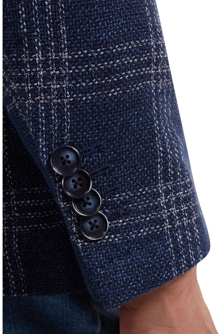 Windowpane Check Cotton & Linen Blend Blazer, Alternate, color, NAVY