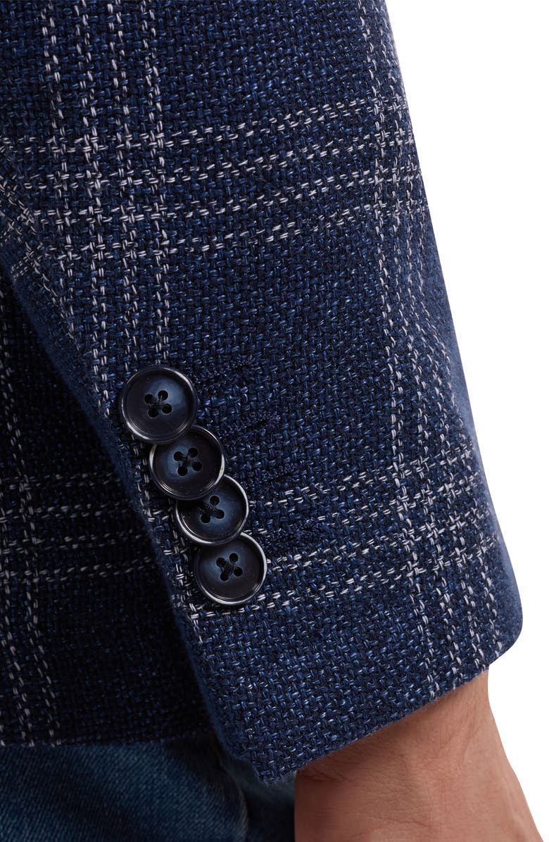 Bugatchi Windowpane Check Cotton & Linen Blend Blazer, Alternate, color, Navy