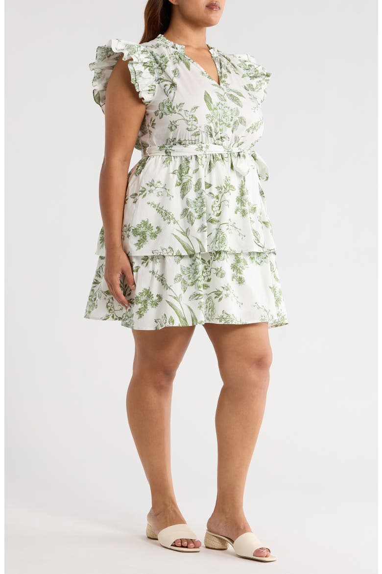 Bria Floral Tiered Dress, Alternate, color, WHITE/ OLIVE GREEN