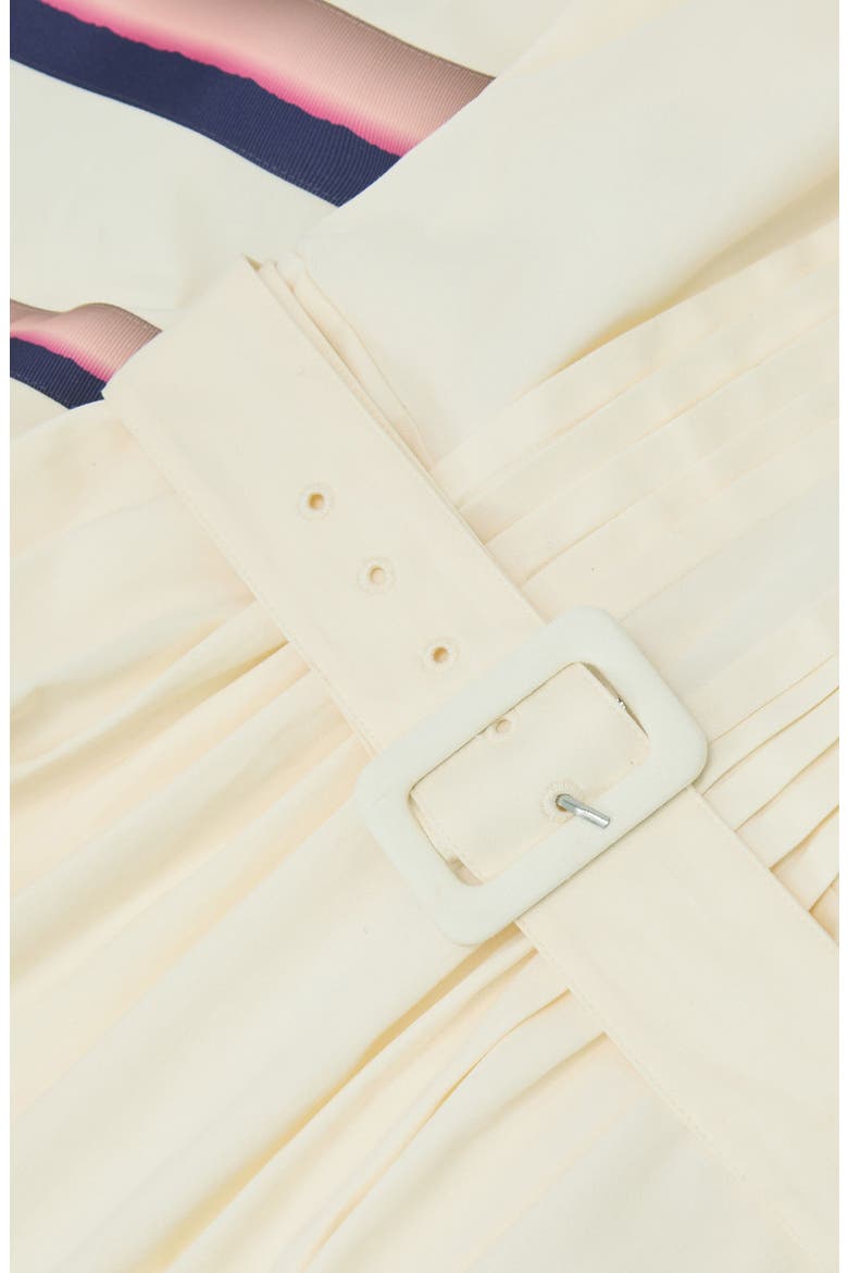 Sara Pleat Belted A-Line Dress, Alternate, color, CREAM