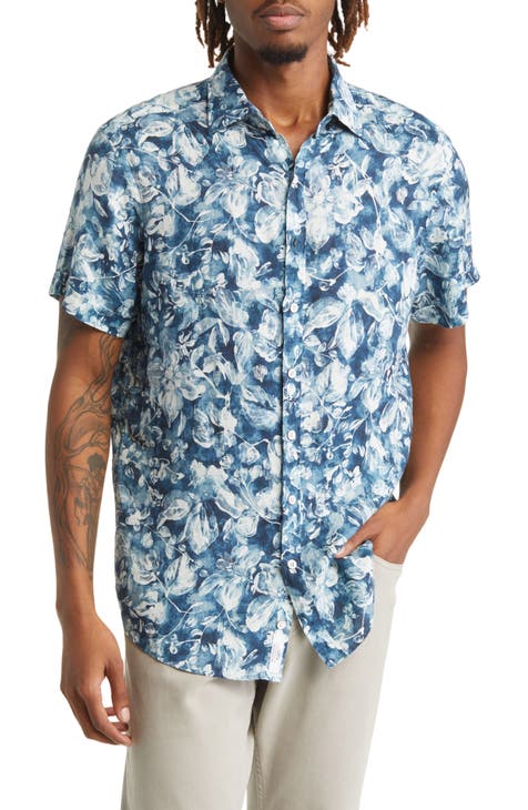 Mount Hutt Sports Fit Floral Short Sleeve Linen Button-Up Shirt