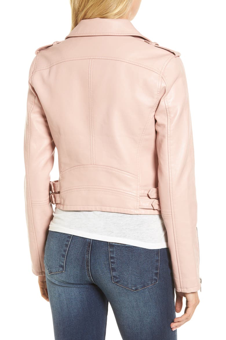 Faux Leather Moto Jacket, Alternate, color, BLUSHING HARD