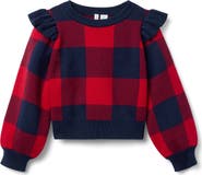 Janie and Jack Plaid Ruffle Shoulder Sweater