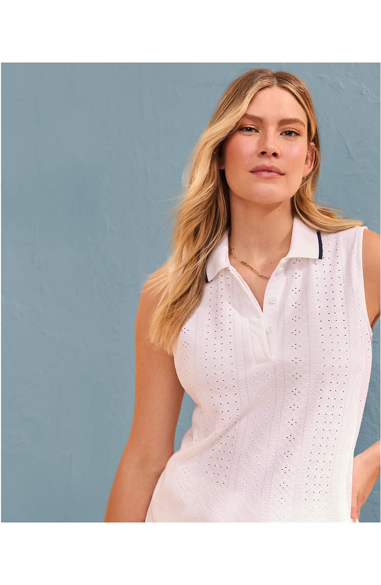 Lands' End Sleeveless Eyelet Active Polo Top, Alternate, color, 