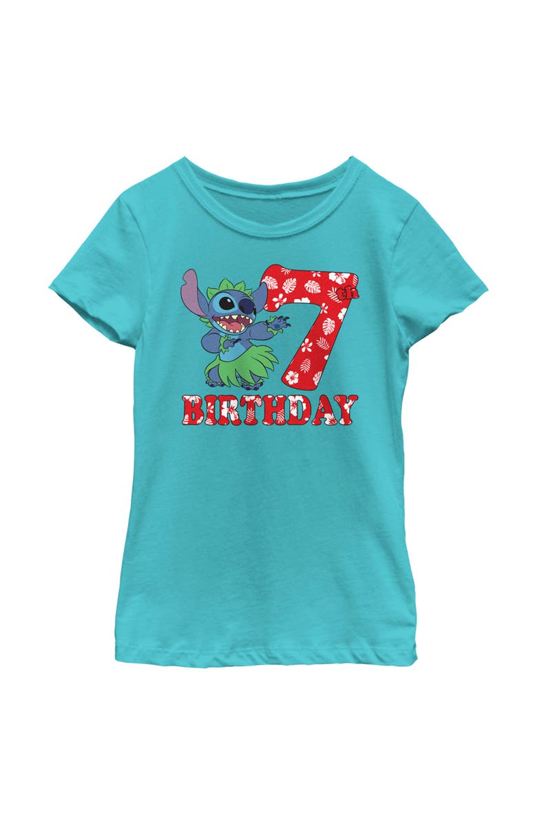 Lilo & Stitch Girl's Lilo & Stitch 7th Birthday Hula Dance Graphic T-Shirt, Main, color, Tahiti Blue