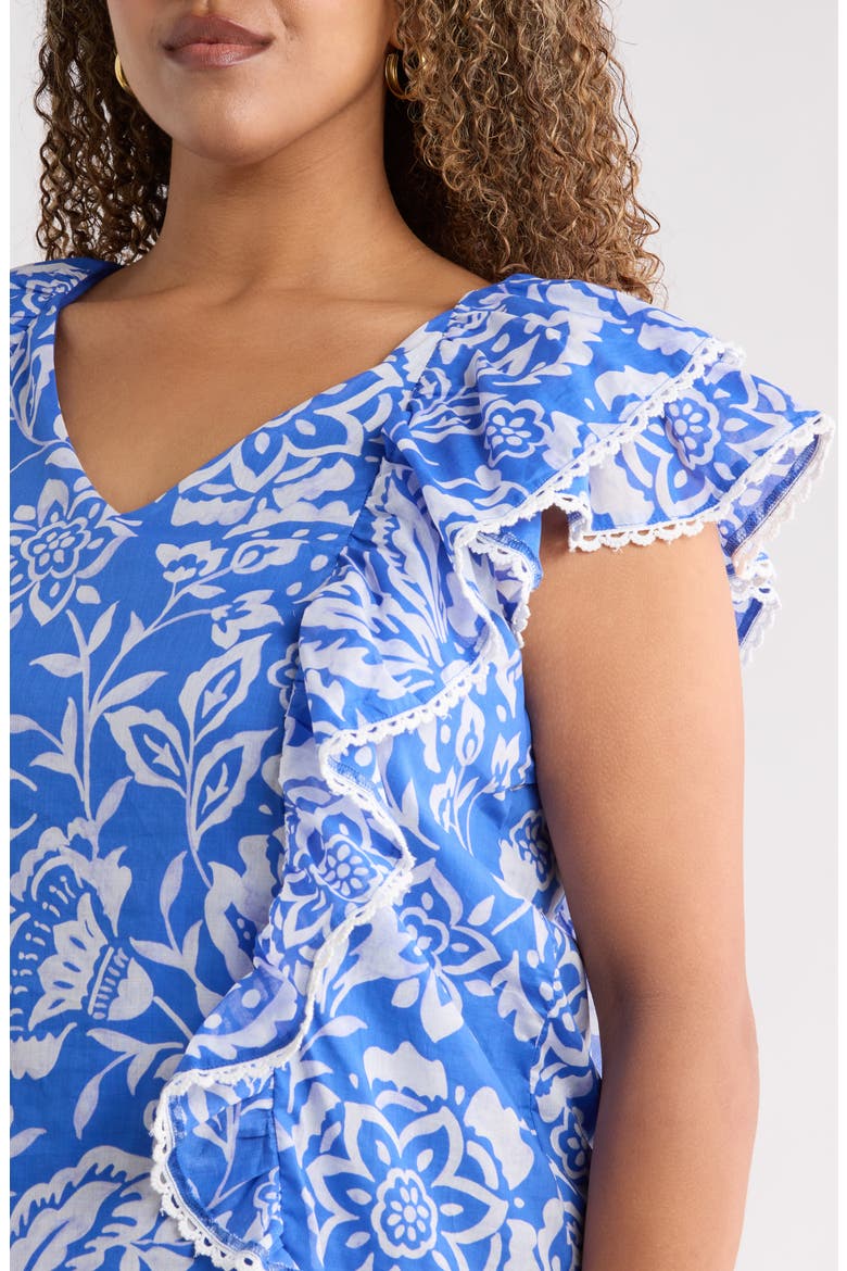 Marny Floral Ziva Ruffle Blouse, Alternate, color, BLUE WHITE