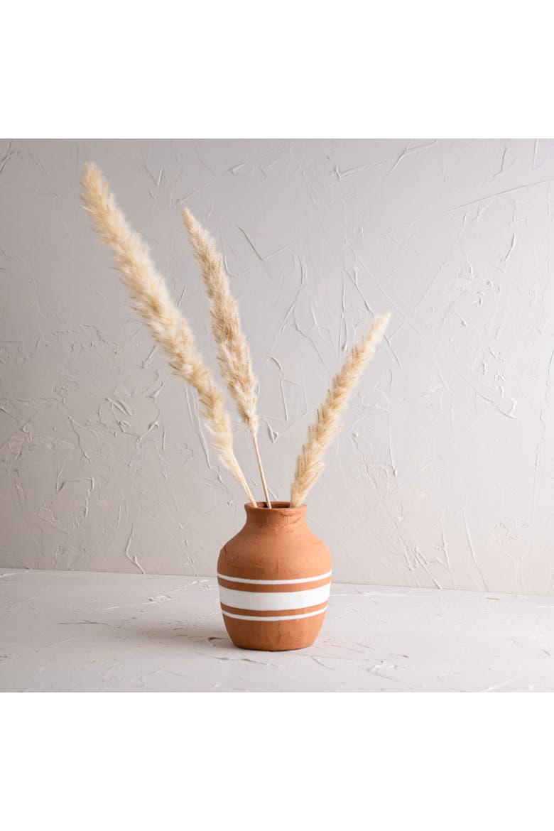 Multi White Stripe Terracotta Vase, Alternate, color, White