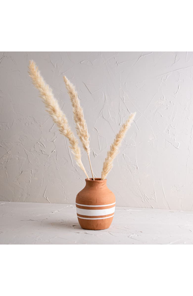 Foreside Home and Garden Multi White Stripe Terracotta Vase, Alternate, color, White