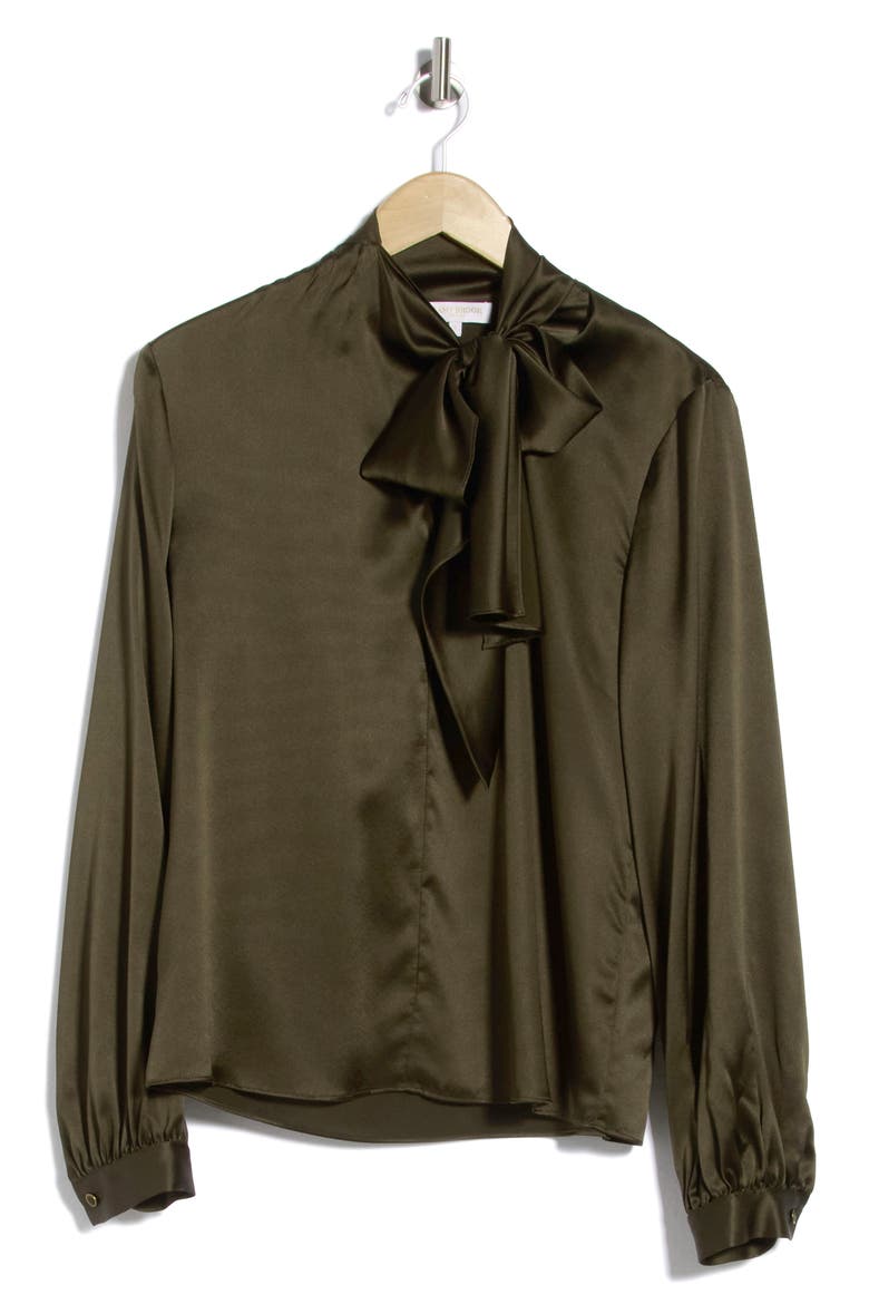 Harry Silk Blend Tie Detail Top, Main, color, DEEP OLIVE