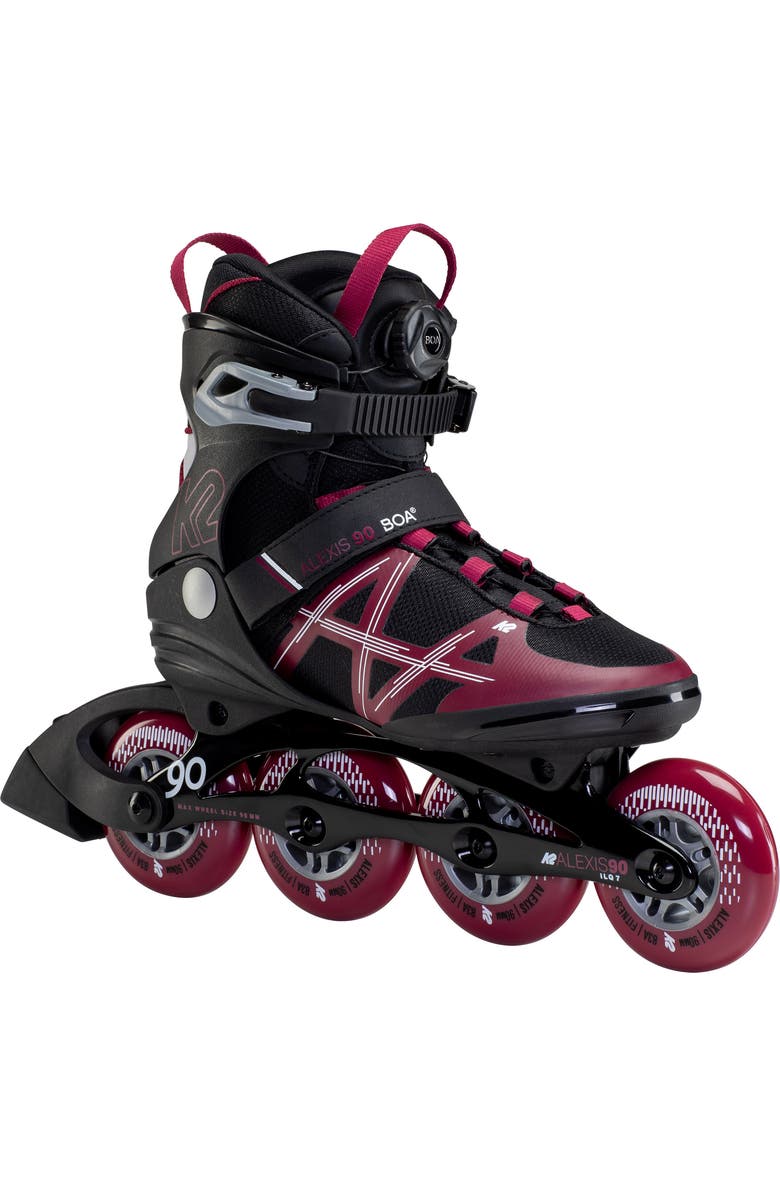 K2 Alexis 90 Boa Womens Inline Skates, Main, color, Black/Burgundy